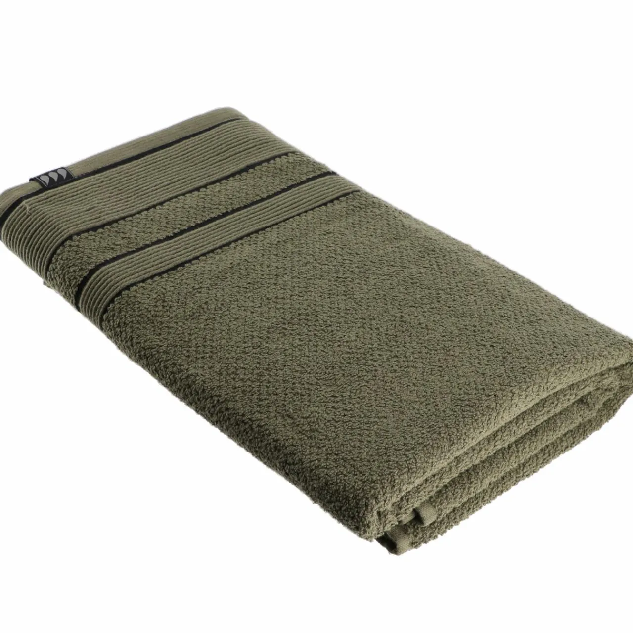 TENDANCE Serviette de bain coton (90 x 150 cm) Black Line / noir Vert kaki