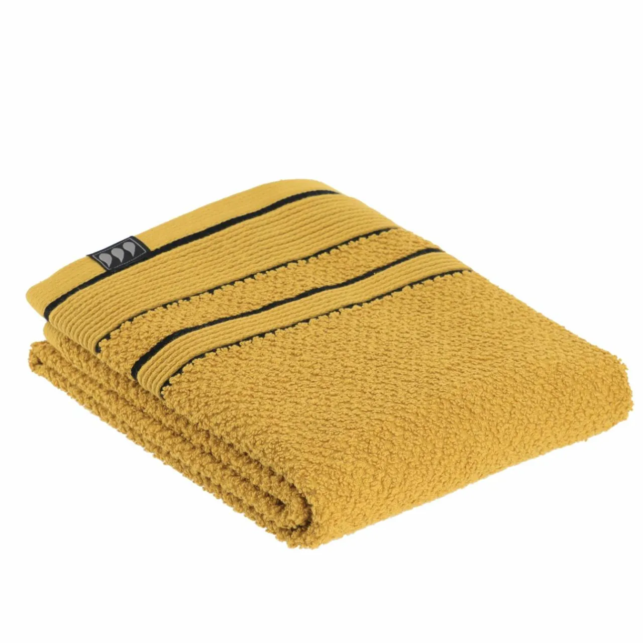 TENDANCE Serviette de bain coton (50 x 90 cm) Black Line / noir Jaune ocre Sale