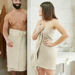 EMINZA Serviette de bain gaze de coton (70 x 130 cm) Gaïa pampa Beige Online