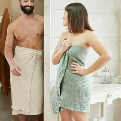 EMINZA Serviette de bain gaze de coton (30 x 50 cm) Gaïa Vert Eucalyptus Sale