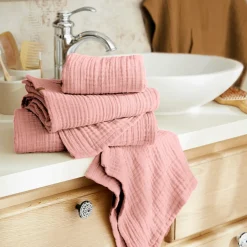 EMINZA Serviette de bain gaze de coton (50 x 90 cm) Gaïa Rose Pêche Sale