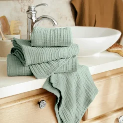 EMINZA Serviette de bain gaze de coton (70 x 130 cm) Gaïa Vert Eucalyptus Online