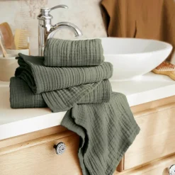 EMINZA Serviette de bain gaze de coton (70 x 130 cm) Gaïa Vert romarin Sale
