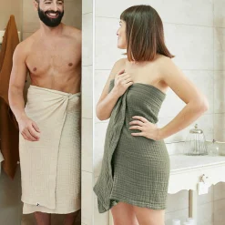 EMINZA Serviette de bain gaze de coton (70 x 130 cm) Gaïa Vert romarin Sale