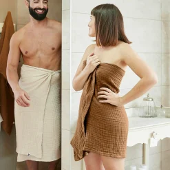EMINZA Serviette de bain gaze de coton (90 x 150 cm) Gaïa Camel Clearance