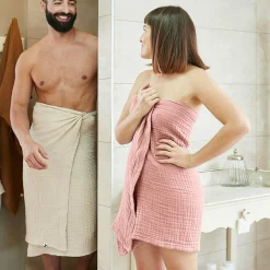 EMINZA Serviette de bain gaze de coton (30 x 50 cm) Gaïa Rose Pêche Hot