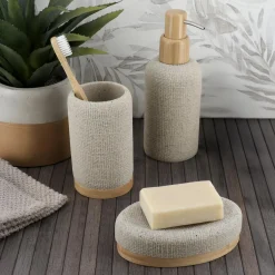 TENDANCE Set d'accessoires salle de bain effet Maille Beige Online