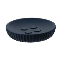 TENDANCE Set d'accessoires salle de bain résine Strié Bleu marine Online