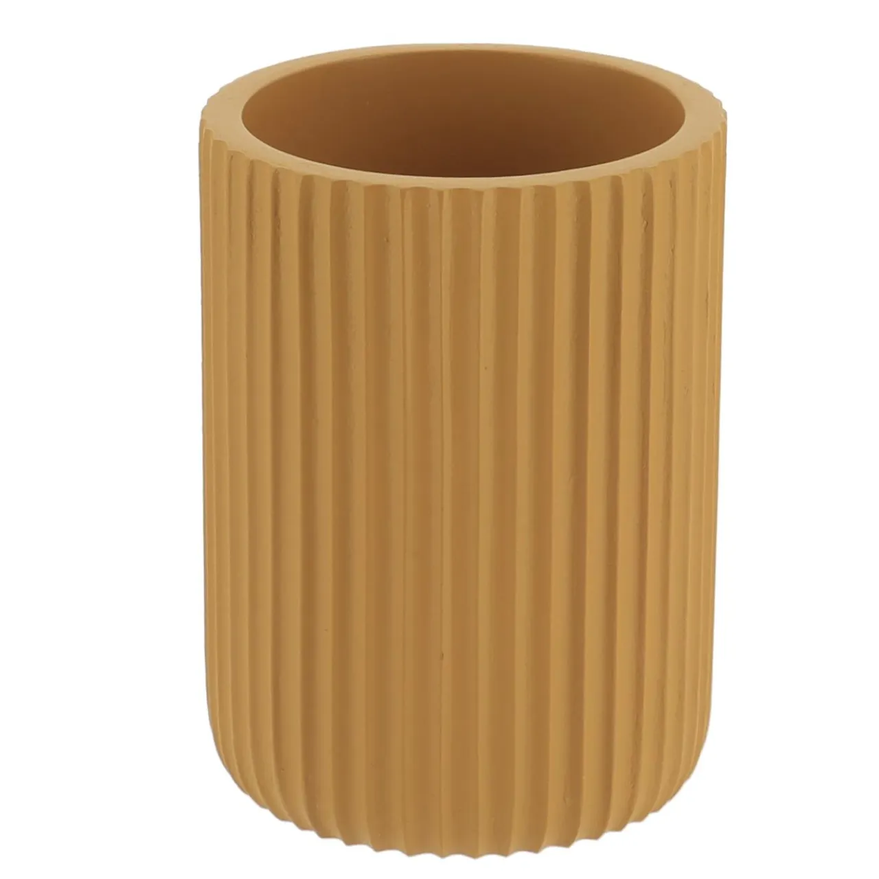 TENDANCE Set d'accessoires salle de bain résine Strié Jaune moutarde Online