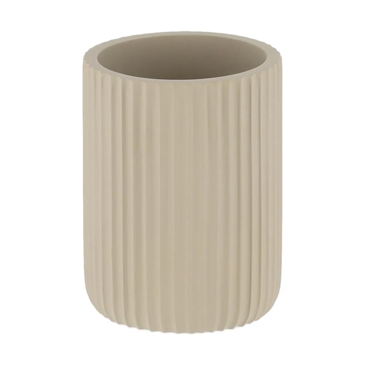 TENDANCE Set d'accessoires salle de bain résine Strié Taupe Discount