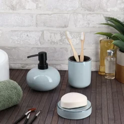 TENDANCE Set d'accessoires salle de bain grès laqué Pietra Bleu Outlet