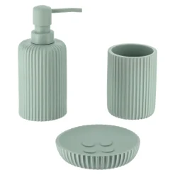 TENDANCE Set d'accessoires salle de bain résine Strié Vert Eucalyptus Outlet