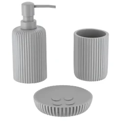 TENDANCE Set d'accessoires salle de bain résine Strié Gris clair New