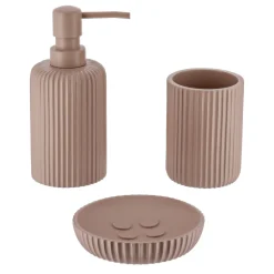 TENDANCE Set d'accessoires salle de bain résine Strié Cappuccino Marron Clearance