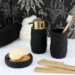TENDANCE Set d'accessoires salle de bain Rubby Noir Best