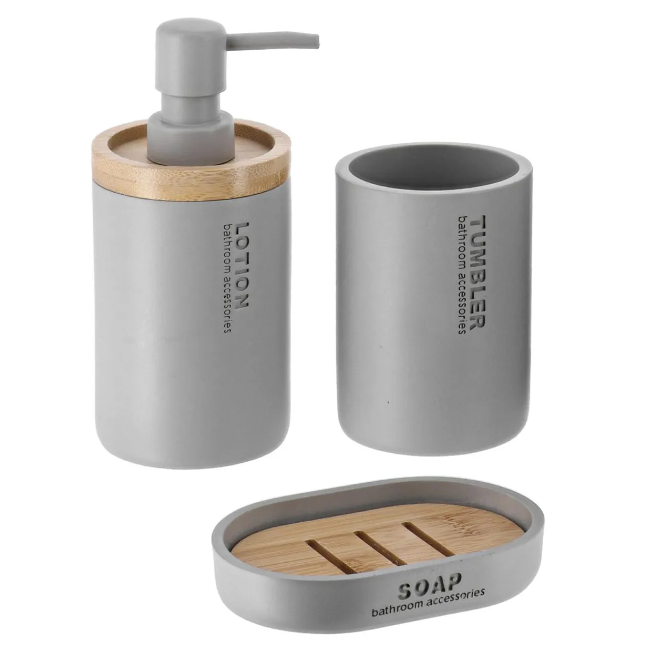 TENDANCE Set d'accessoires salle de bain Purebamboo Gris clair Clearance