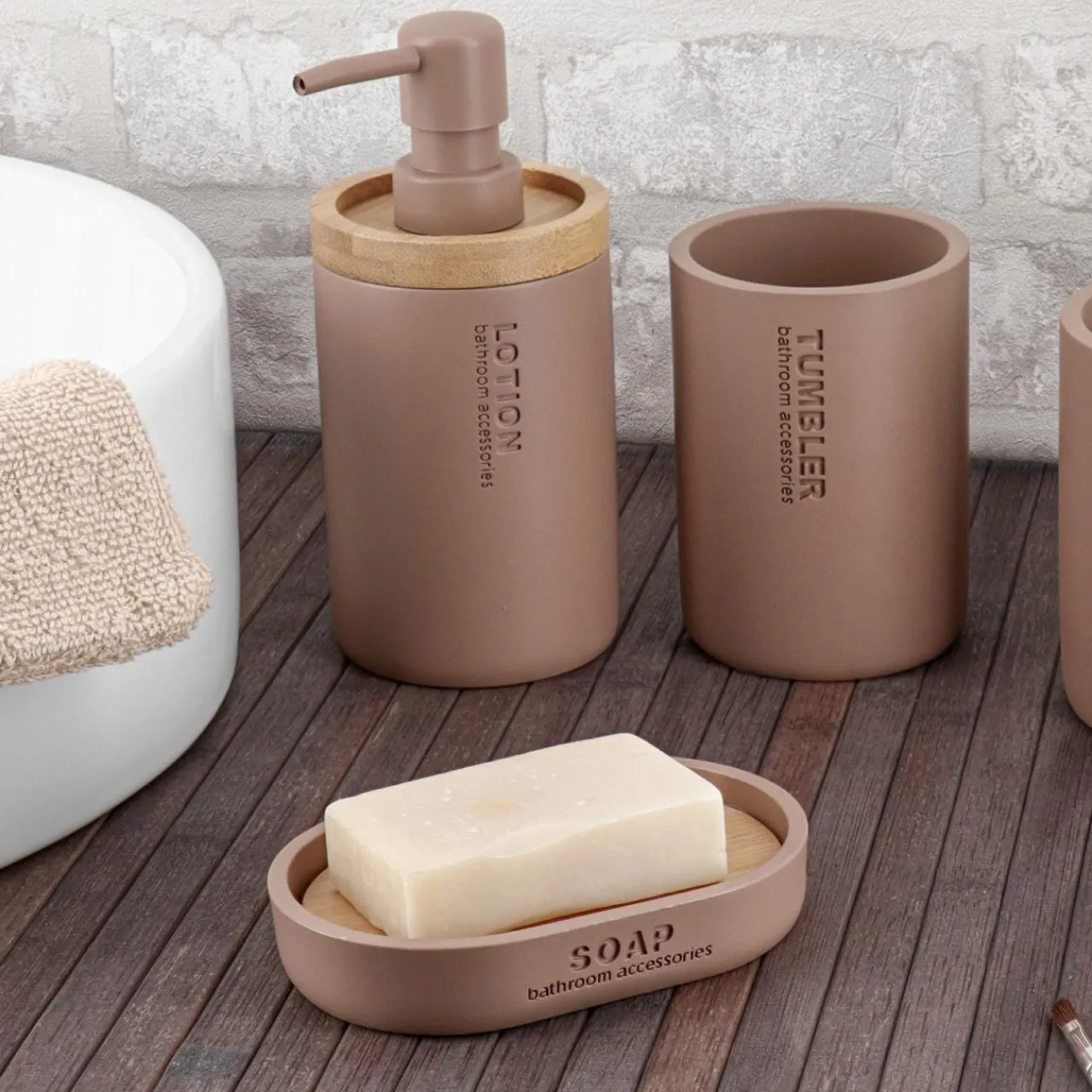 TENDANCE Set d'accessoires salle de bain Purebamboo Cappuccino Marron Online