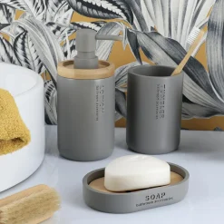 TENDANCE Set d'accessoires salle de bain Purebamboo Gris