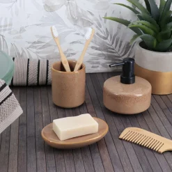 TENDANCE Set d'accessoires salle de bain grès laqué Season color Caramel Hot