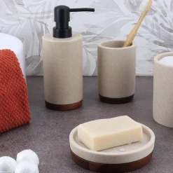 TENDANCE Set d'accessoires salle de bain bois Acacia Naturel Beige Outlet