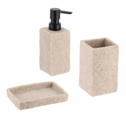 TENDANCE Set d'accessoires salle de bain Effet Pierre Naturel Beige Sale