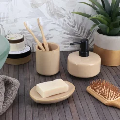 TENDANCE Set d'accessoires salle de bain grès laqué Season color Beige