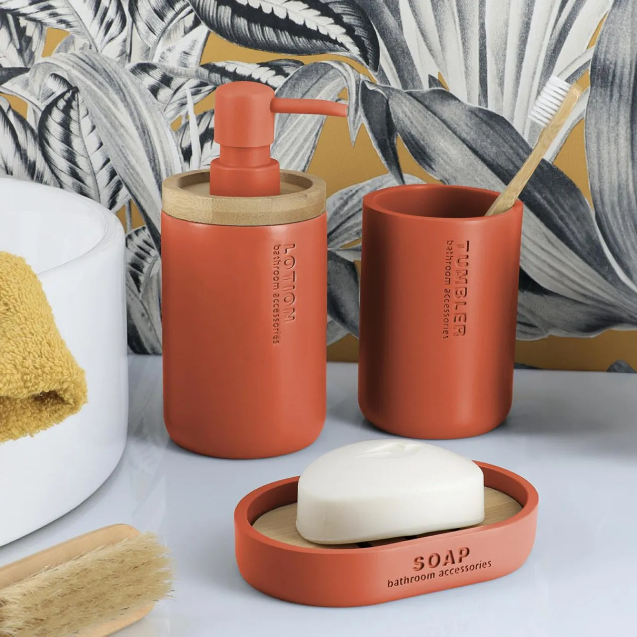 TENDANCE Set d'accessoires salle de bain Purebamboo Terracotta Sale