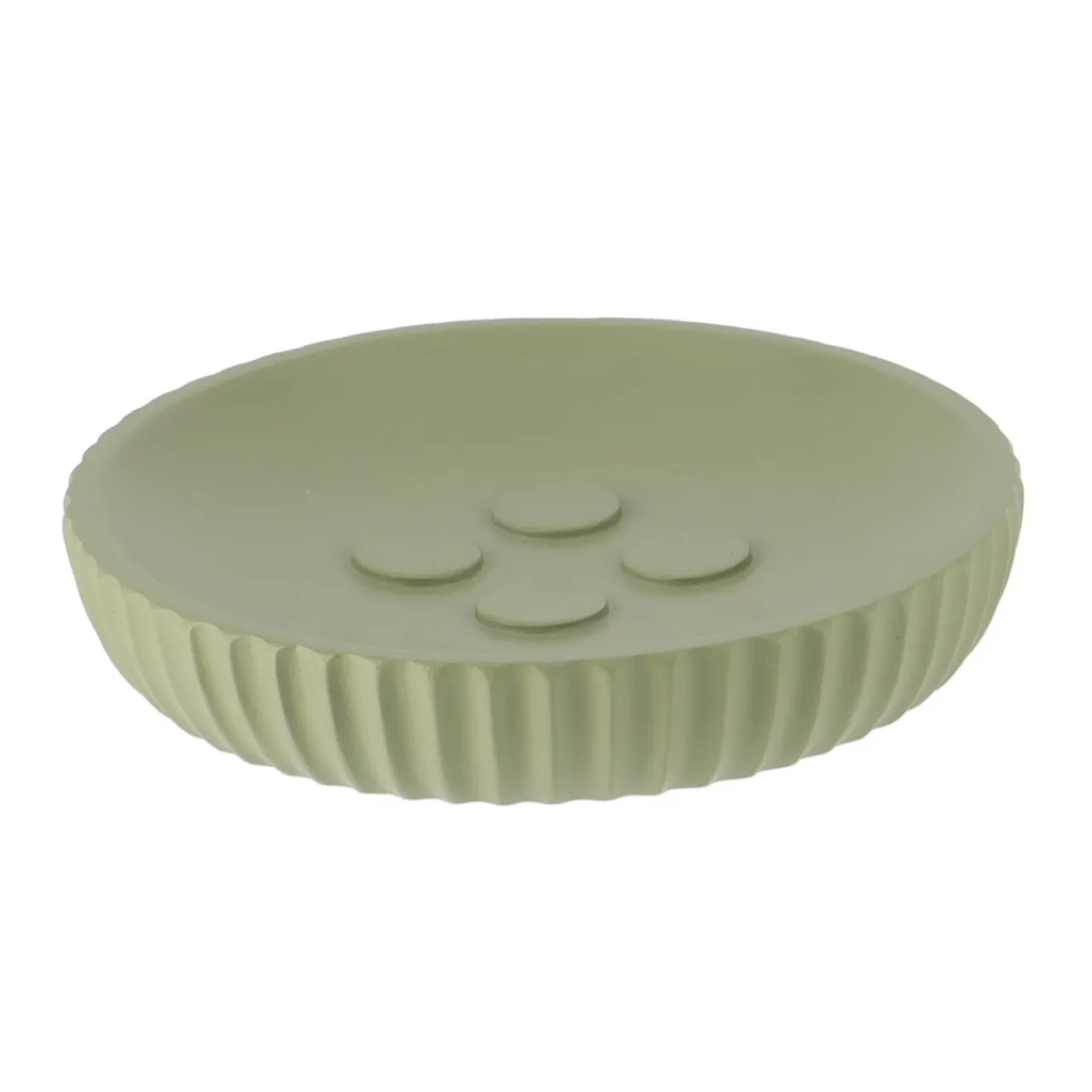 TENDANCE Set d'accessoires salle de bain résine Strié Vert kaki Clearance