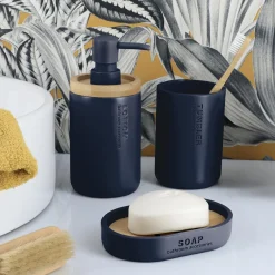 TENDANCE Set d'accessoires salle de bain Purebamboo Bleu marine Outlet