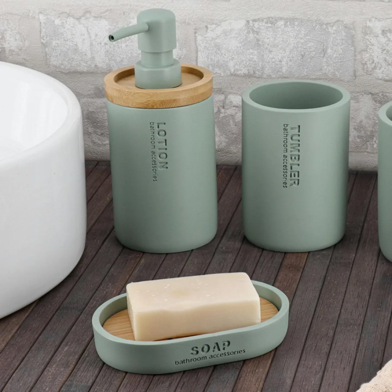 TENDANCE Set d'accessoires salle de bain Purebamboo Vert Eucalyptus Sale