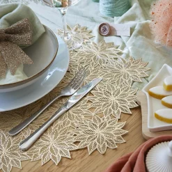 KAEMINGK Set de table Fleurs de neige Dées Or Hot