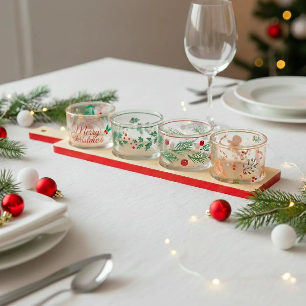 KOOPMAN Set à tapas 4 bols plateau bambou (8,5 x 36 cm) Christmas time Multicolore Outlet