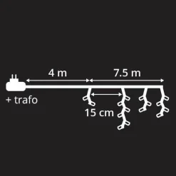 EMINZA Stalactite lumineuse 7,50 m 175 LED câble noir Blanc chaud Hot