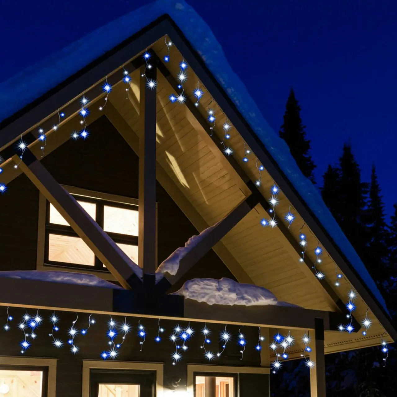 EMINZA Stalactite lumineuse 20 m 490 LED câble transparent Stars Bicolore Blanc froid et bleu Bicolore Bleu / Blanc froid - câble transparent Outlet