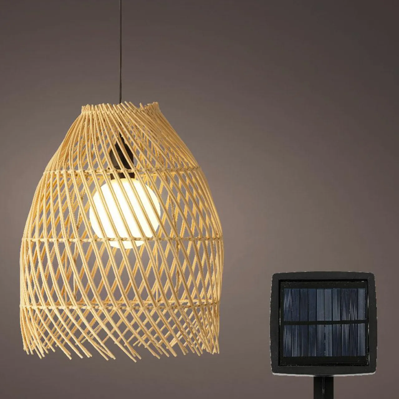 #N/A Suspension de jardin solaire LED (D28 cm) Tropical Naturel Beige