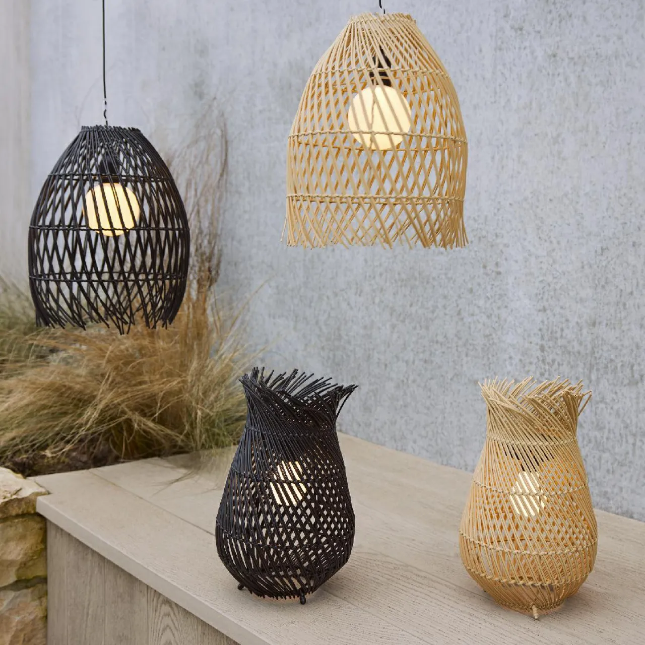 #N/A Suspension de jardin solaire LED (D28 cm) Tropical Naturel Beige