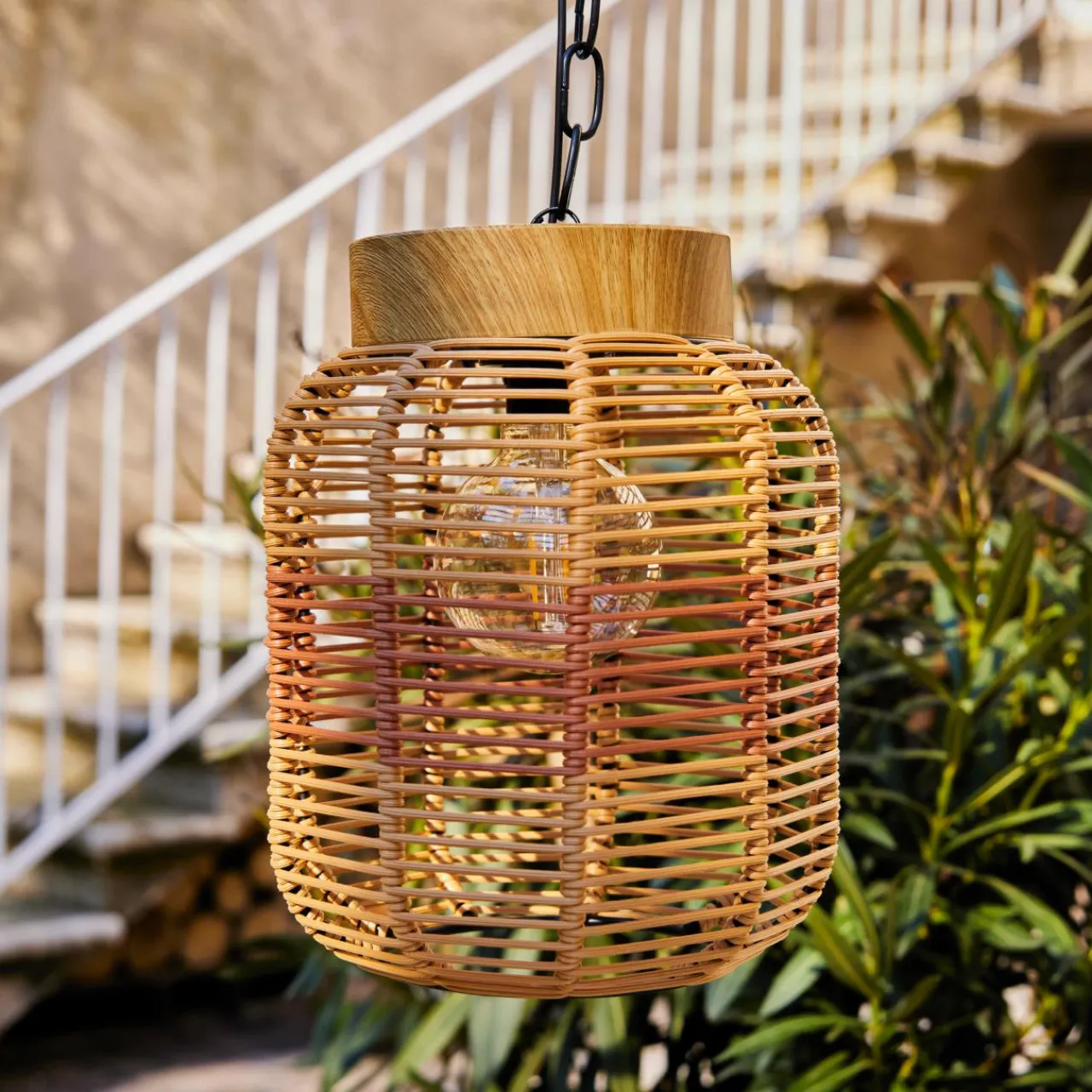 #N/A Suspension de jardin solaire résine tressée LED (D20 cm) Toscane Terracotta Orange Sale