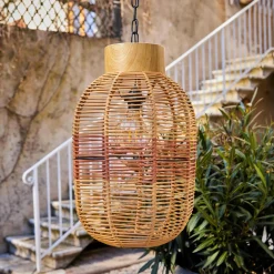 #N/A Suspension de jardin solaire résine tressée LED (D27 cm) Toscane Terracotta Orange