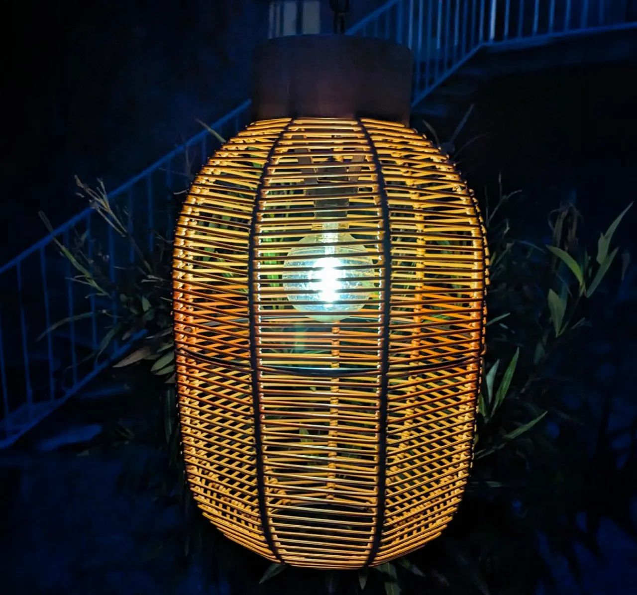 #N/A Suspension de jardin solaire résine tressée LED (D27 cm) Toscane Terracotta Orange