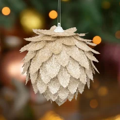 JJA Suspension de Noël (D10 cm) Feuilles enneigées Champagne Or New