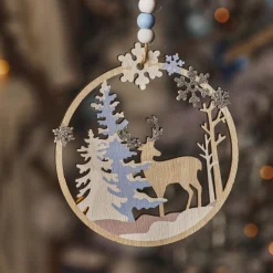 KAEMINGK Suspension de Noël en bois (D11 cm) Caribou dans les bois clair Bleu Online