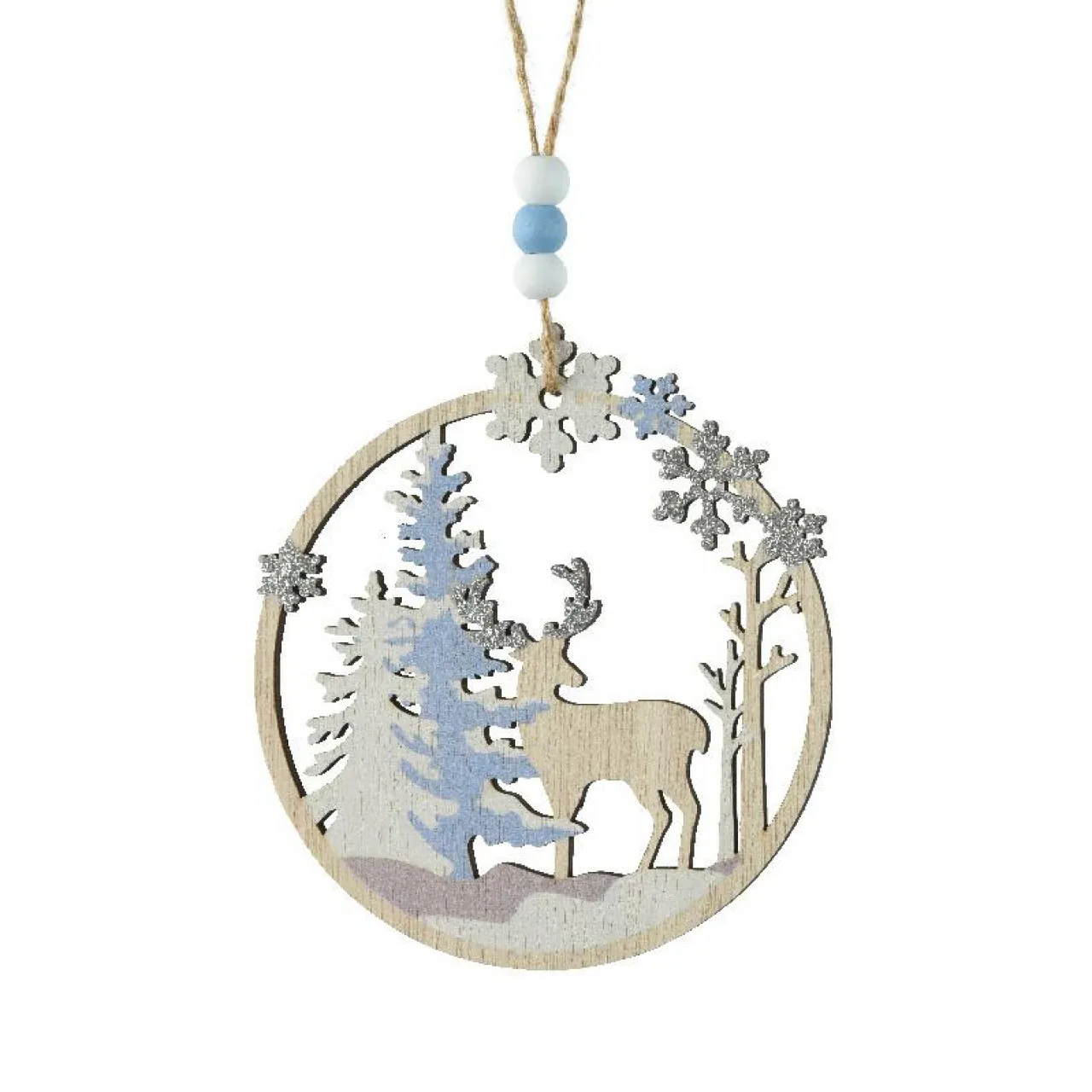 KAEMINGK Suspension de Noël en bois (D11 cm) Caribou dans les bois clair Bleu Online