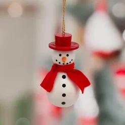JJA Suspension de Noël en bois (H10 cm) Charmant bonhomme de neige et blanc Rouge Discount