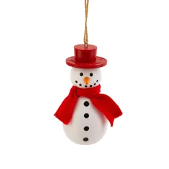 JJA Suspension de Noël en bois (H10 cm) Charmant bonhomme de neige et blanc Rouge Discount