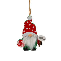 JJA Suspension de Noël en bois (H11 cm) Lutin longue barbe Blanche Multicolore