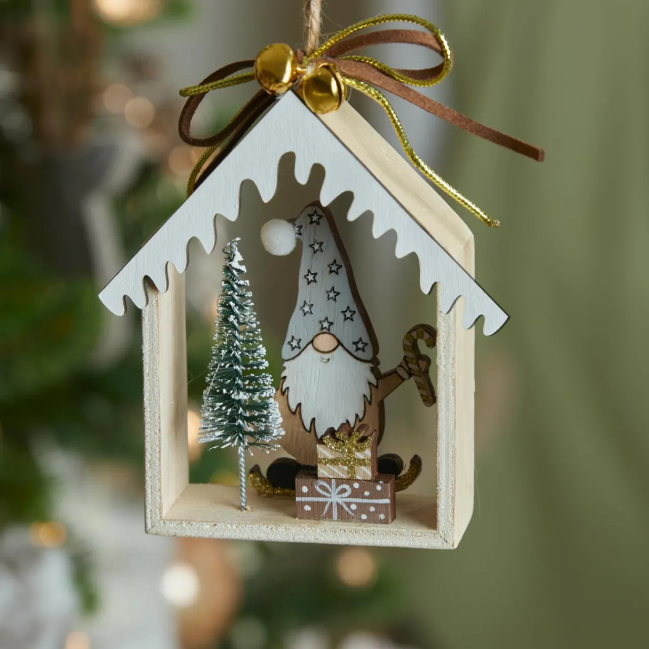 KAEMINGK Suspension de Noël en bois (H11 cm) Maison du Père Noël Gris Outlet