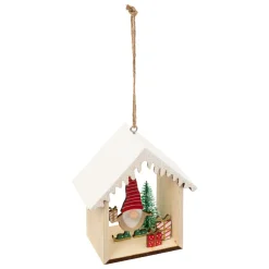 FEERIC LIGHTS Suspension de Noël en bois (H11 cm) Maisonnette de lutin pailletée Blanc Hot