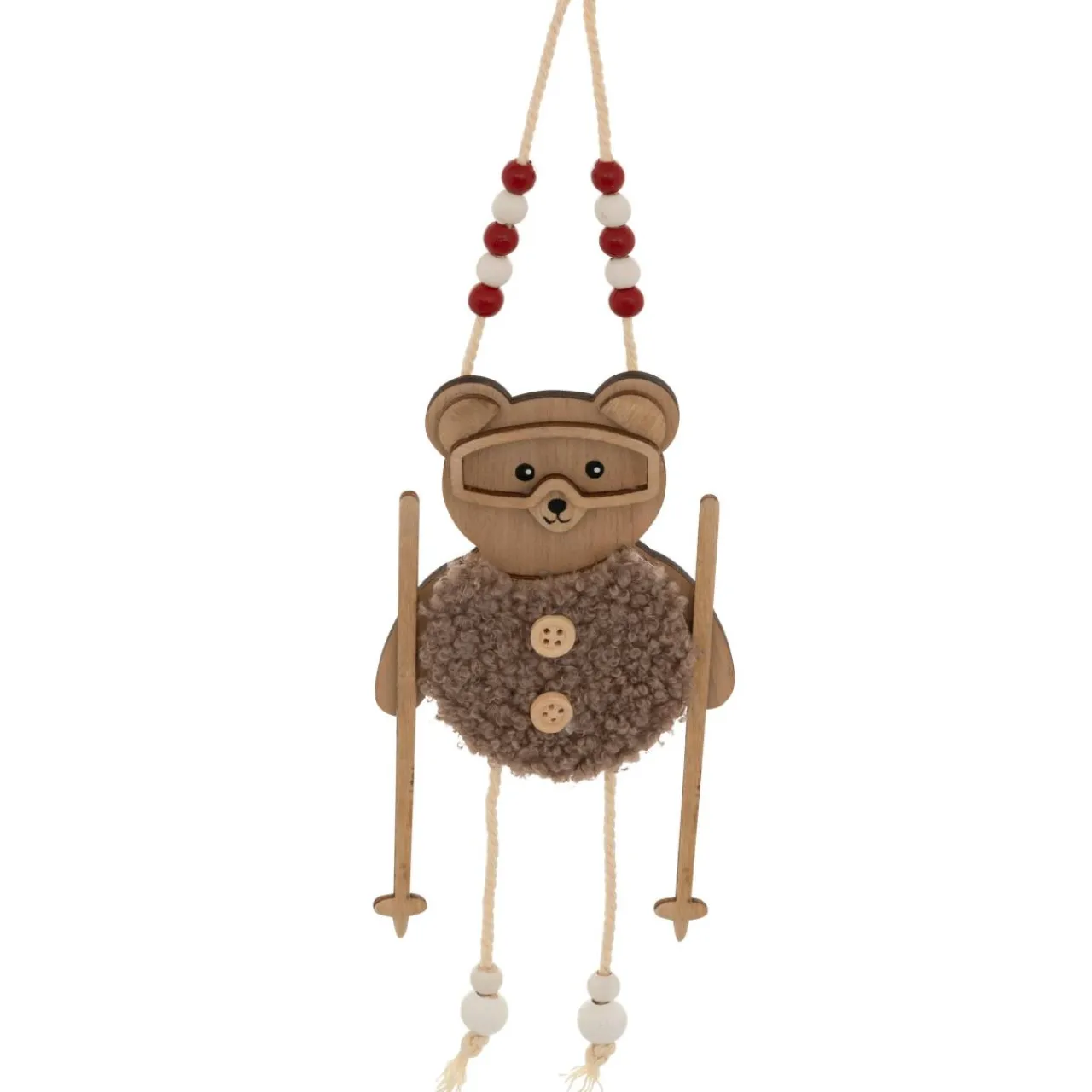 JJA Suspension de Noël en bois (H16 cm) Ourson en ski Naturel Outlet
