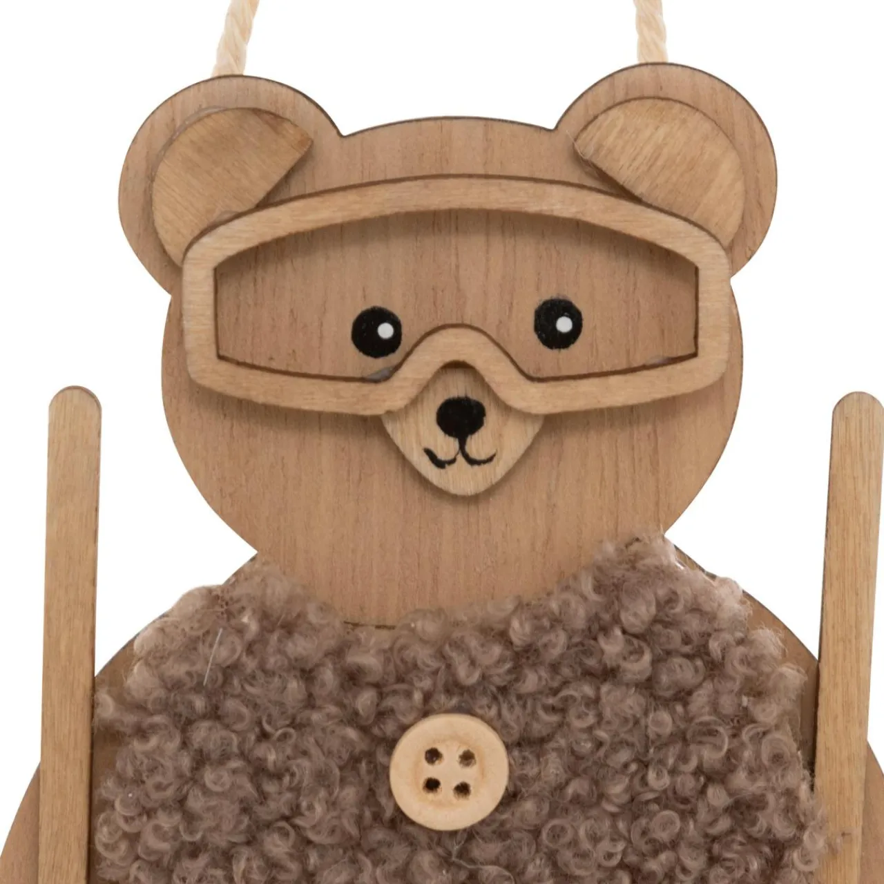 JJA Suspension de Noël en bois (H16 cm) Ourson en ski Naturel Outlet