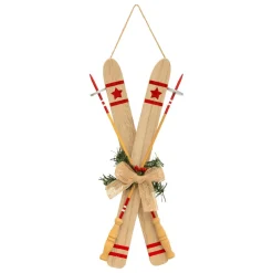 JJA Suspension de Noël en bois (H45 cm) Paire de ski Naturel Hot